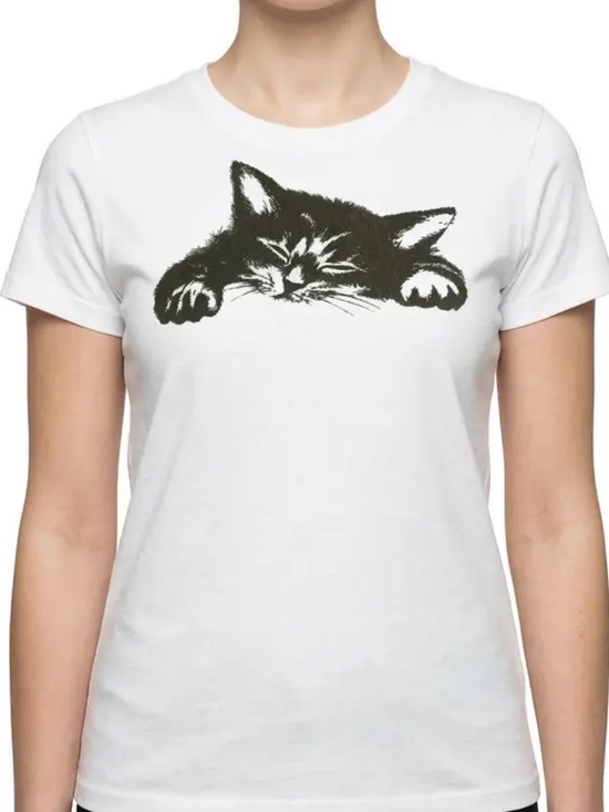 Tops - Y2K Sleeping Kitty Cat White Graphic Shirt Size Small NWOT